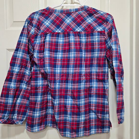 J.Crew Mercantile Plaid Ruffle Blouse Women’s M Red Blue Long Sleeve - Picture 8 of 12
